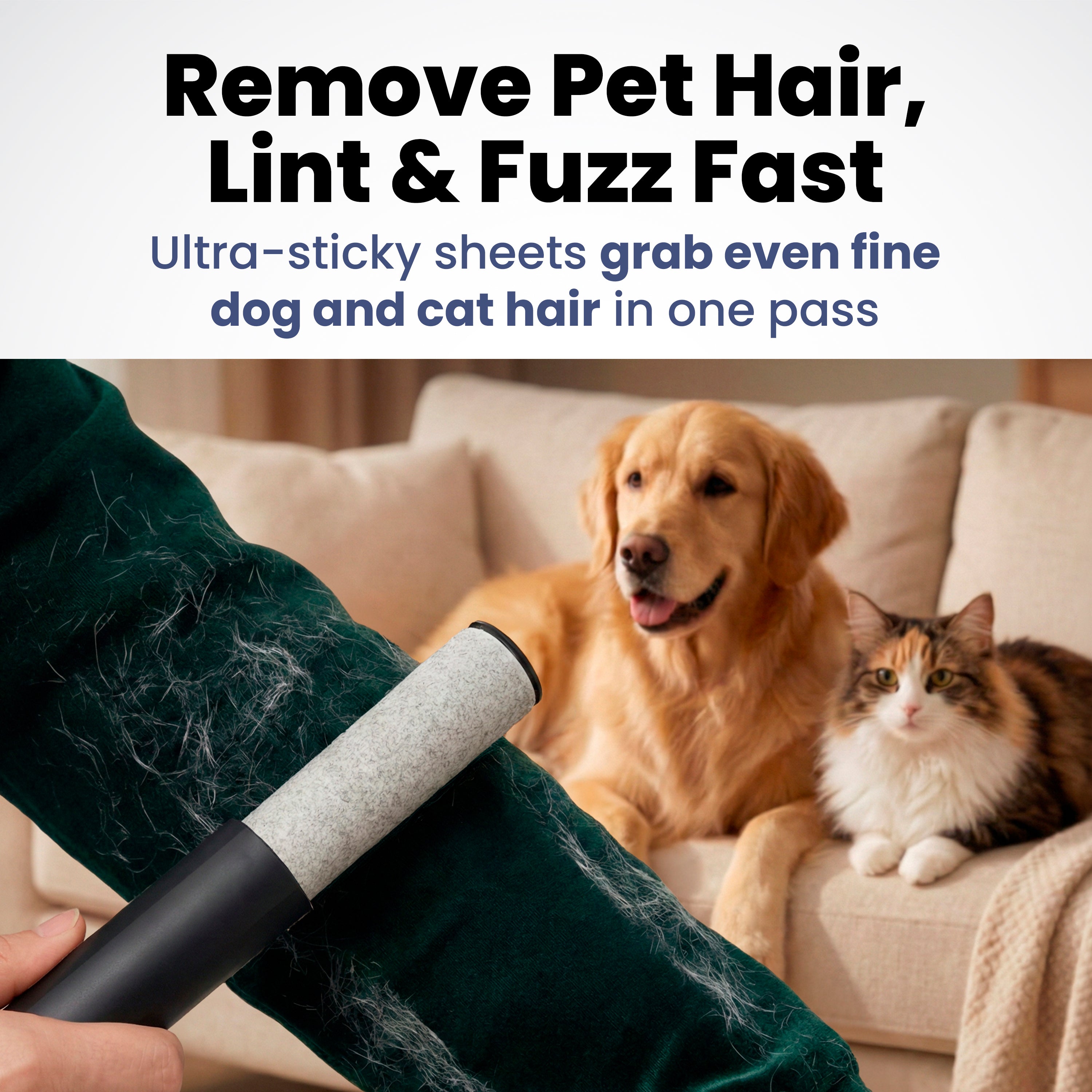 Retractable Mini Lint Roller for Pet Hair with 2 Refills