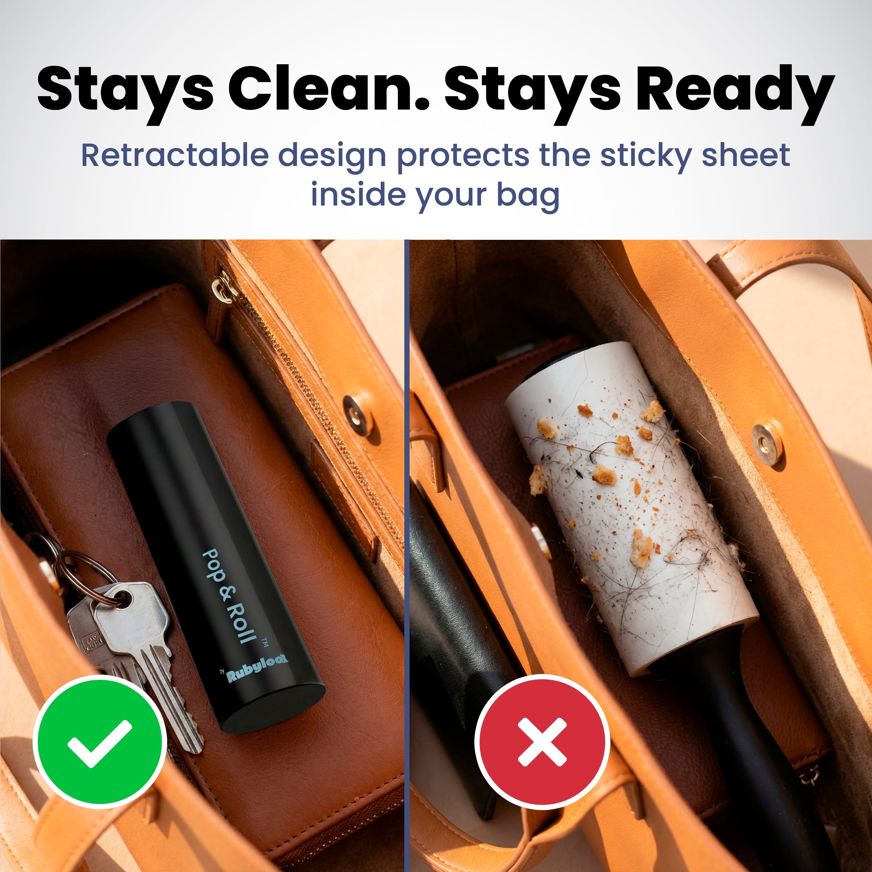Retractable Mini Lint Roller for Pet Hair with 2 Refills